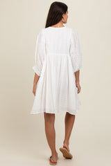 White Floral Eyelet Puff Sleeve Dress