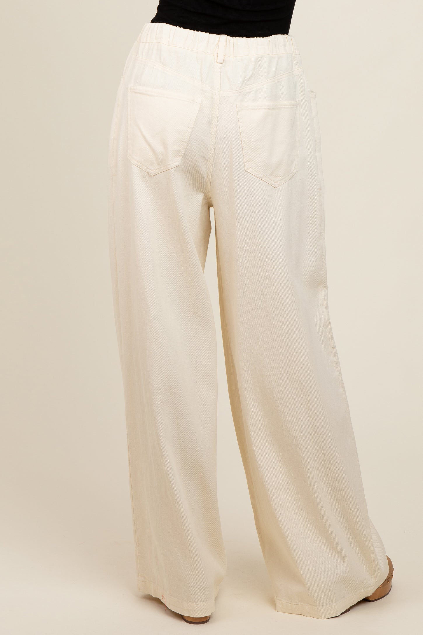 Ivory Drawstring Wide Leg Pants