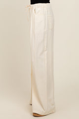 Ivory Drawstring Wide Leg Pants