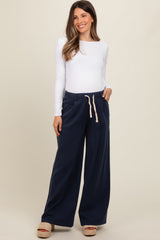 Navy Blue Drawstring Wide Leg Maternity Pants