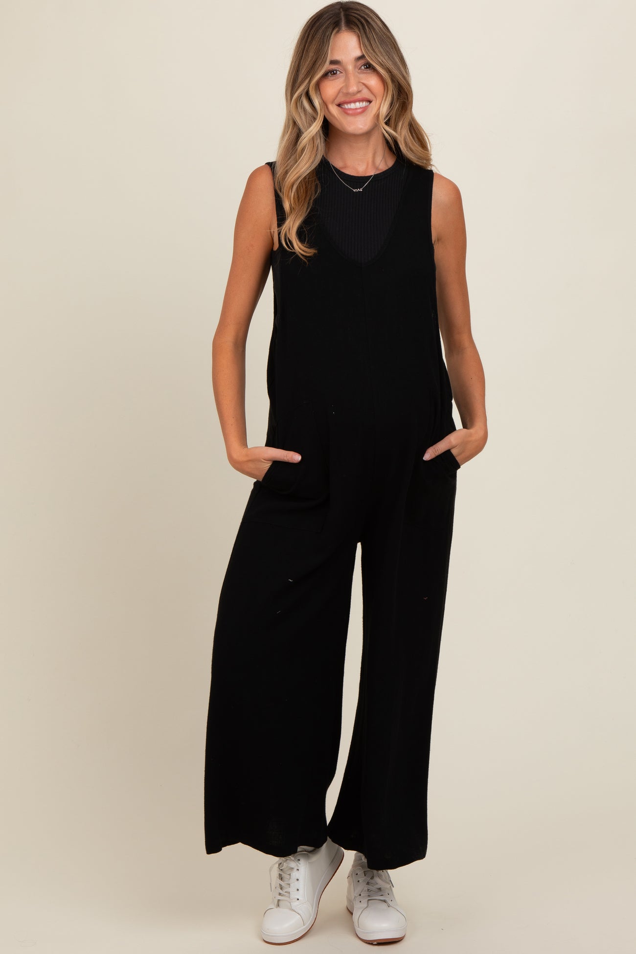 Black V-Neck Wide Leg Maternity Jumpsuit