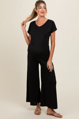Black Ribbed Wide Leg Maternity Jumpsuit