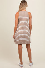 Taupe Striped Sleeveless Pleated Maternity Mini Dress
