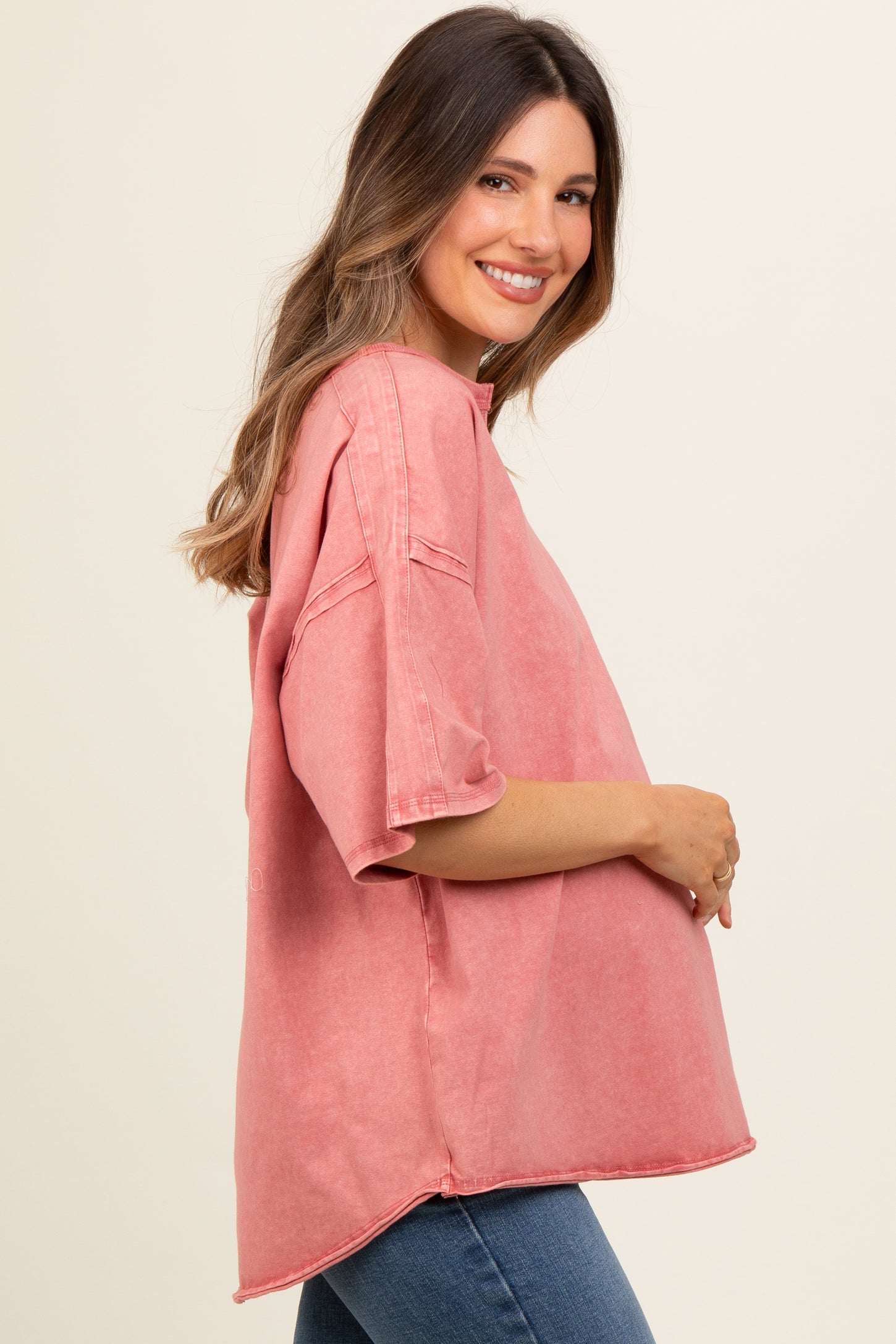 Salmon Washed Cotton Jersey Oversized Maternity Top