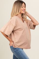 Mocha Washed Cotton Jersey Oversized Maternity Top
