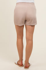 Taupe Drawstring Waist Tie Maternity Shorts