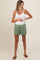 Light Olive Drawstring Waist Tie Maternity Shorts