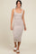 Cream Striped Fitted Square Neck Midi Dress