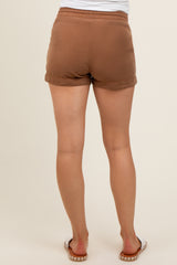 Brown Drawstring Side Pocket Maternity Shorts