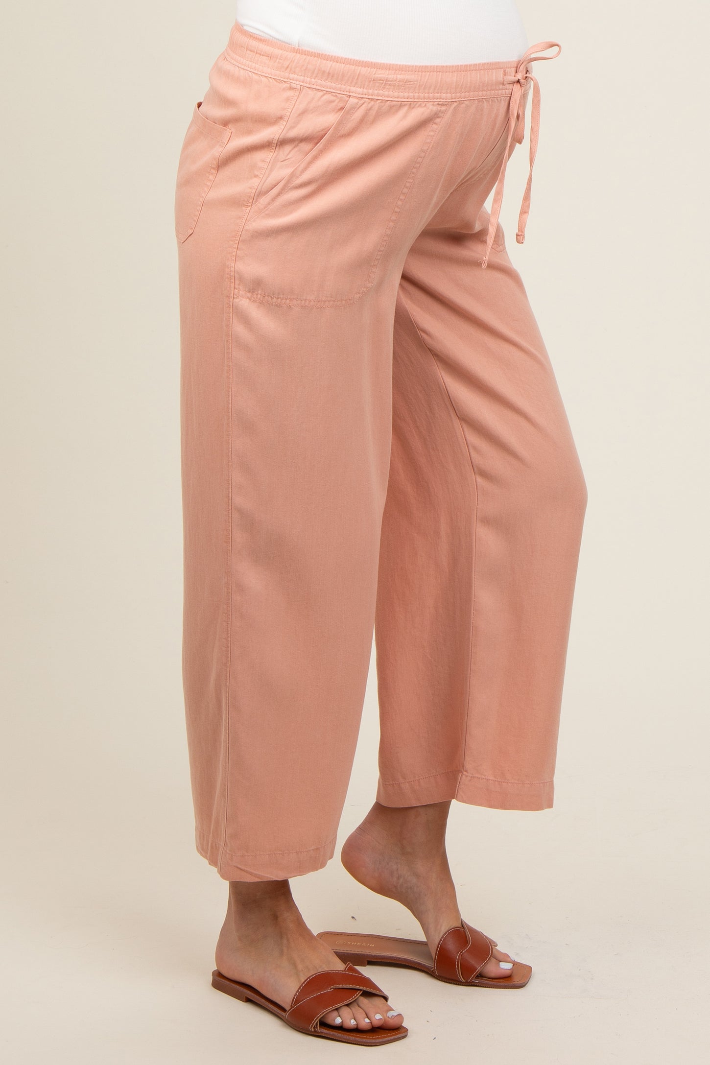 Salmon Front Tie Cropped Maternity Pants