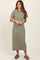 Olive Striped Short Sleeve Side Slit T-Shirt Midi Dress