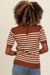Mocha Striped Short Sleeve Knit Top
