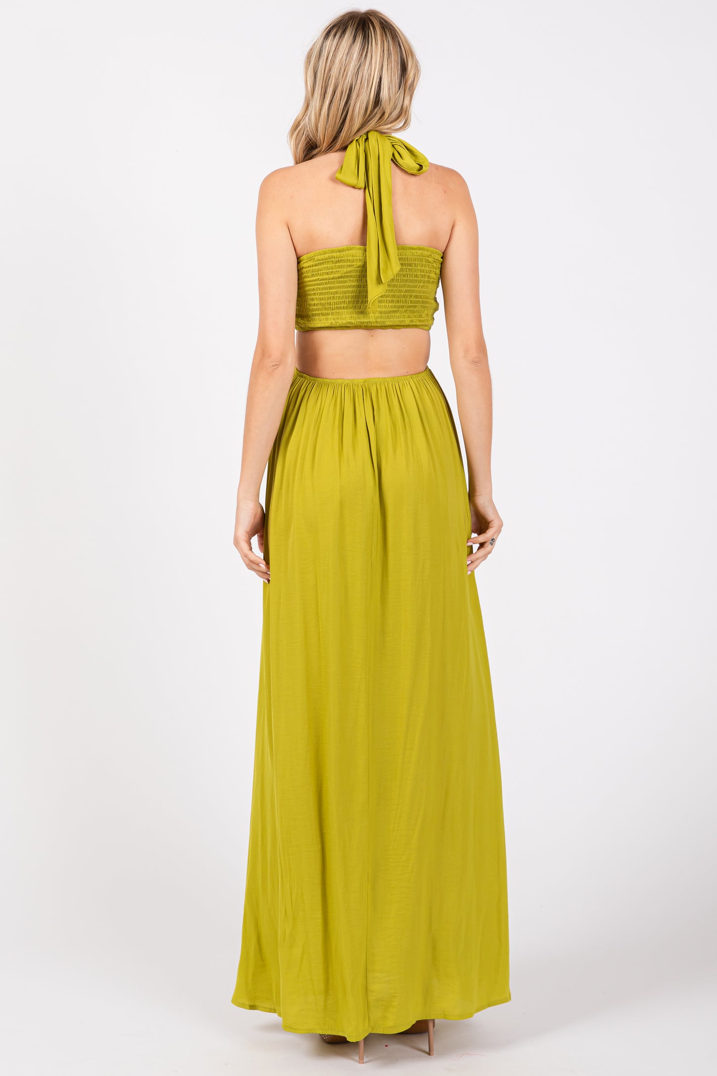 Lime Halter Cutout Maxi Dress
