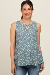 Olive Floral Basic Sleeveless Maternity Top