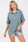 Blue Ribbed Collared Top