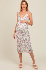 Cream Floral Mesh Lace Top Maternity Dress