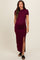 Burgundy Mock Neck Front Slit Short Sleeve Maternity Maxi Dress