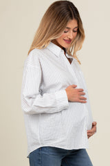 White Striped Maternity Button Down Top