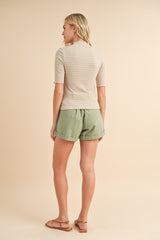 Beige Lettuce Trim Mock Neck Top