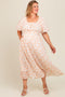 Peach Floral Puff Sleeve Maternity Plus Midi Dress