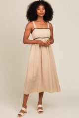 Beige Contrast Trim Midi Dress
