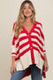 Red Textured Knit Striped Oversized Maternity Cardigan