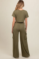Olive Crop Top Cargo Pant Maternity Set