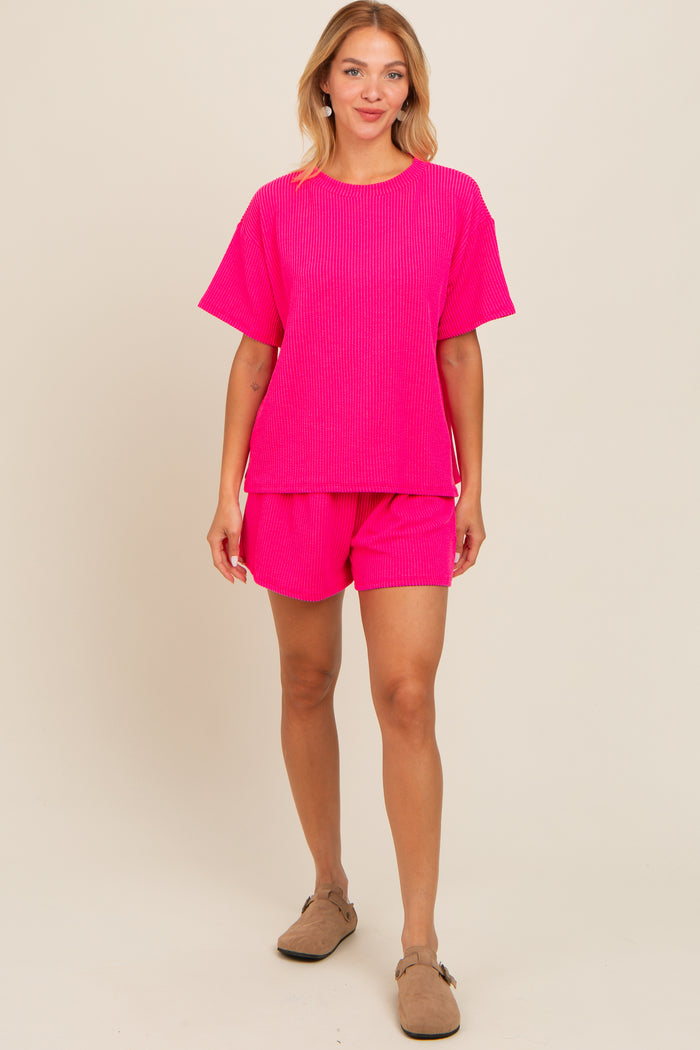 Fuchsia Ribbed Maternity Shorts Set