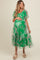 Green Leaf Print Mesh Smocked Maternity Midi Dress