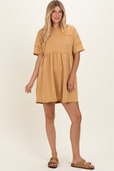 Camel Raw Hem Maternity Short Sleeve Dress