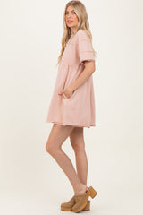 Mauve Raw Hem Short Sleeve Dress