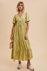 Light Olive Embroidered Maxi Dress