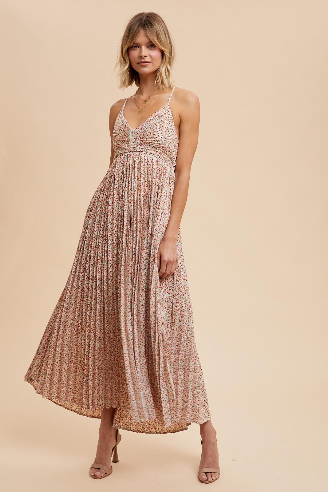 Coral Floral Pleated Cutout Back Maternity Maxi Dress