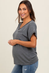 Charcoal Front Pocket Maternity Short Sleeve Top