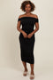 Black Off Shoulder Ruched Midi Dress