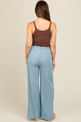 Light Blue Chambray Wide Leg Drawstring Maternity Pants