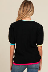 Black Contrast Band Maternity Sweater