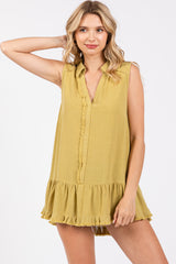 Light Olive Peplum Button Blouse