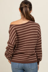 Brown Striped Maternity Sweater