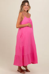 Fuchsia Tiered Hem Maternity Midi Dress