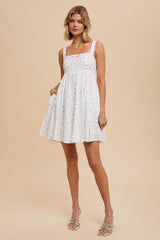 Light Pink Floral Bow Detail Mini Dress