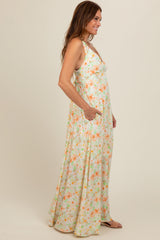 Peach Floral Crisscross Back Maxi Dress