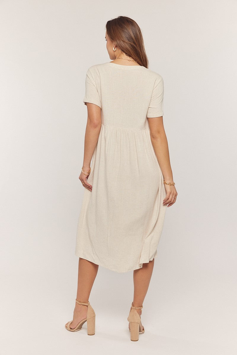 Beige Button Down Midi Dress