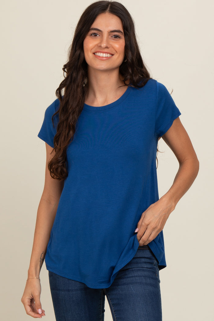 Royal Blue Basic Short Sleeve Maternity Top