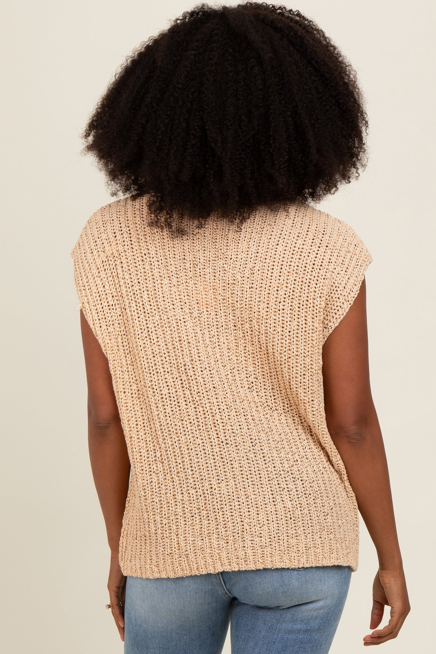 Beige Sleeveless Chunky Knit Top