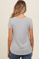 Heather Grey Basic V-Neck Short Sleeve Maternity Top