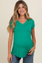 Green Basic V-Neck Short Sleeve Maternity Top