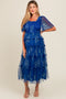 Blue Floral Smocked Tulle Maternity Maxi Dress