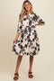 Cream Floral Button Down Collared Maternity Dress