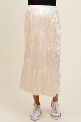 Ivory Velvet Crinkled Maternity Midi Skirt